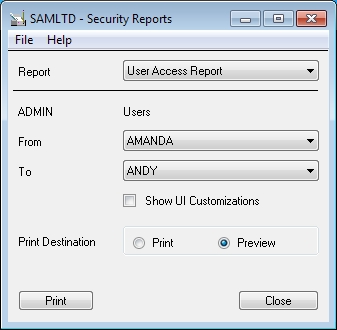 Sage Accpac ERP Security Report by User